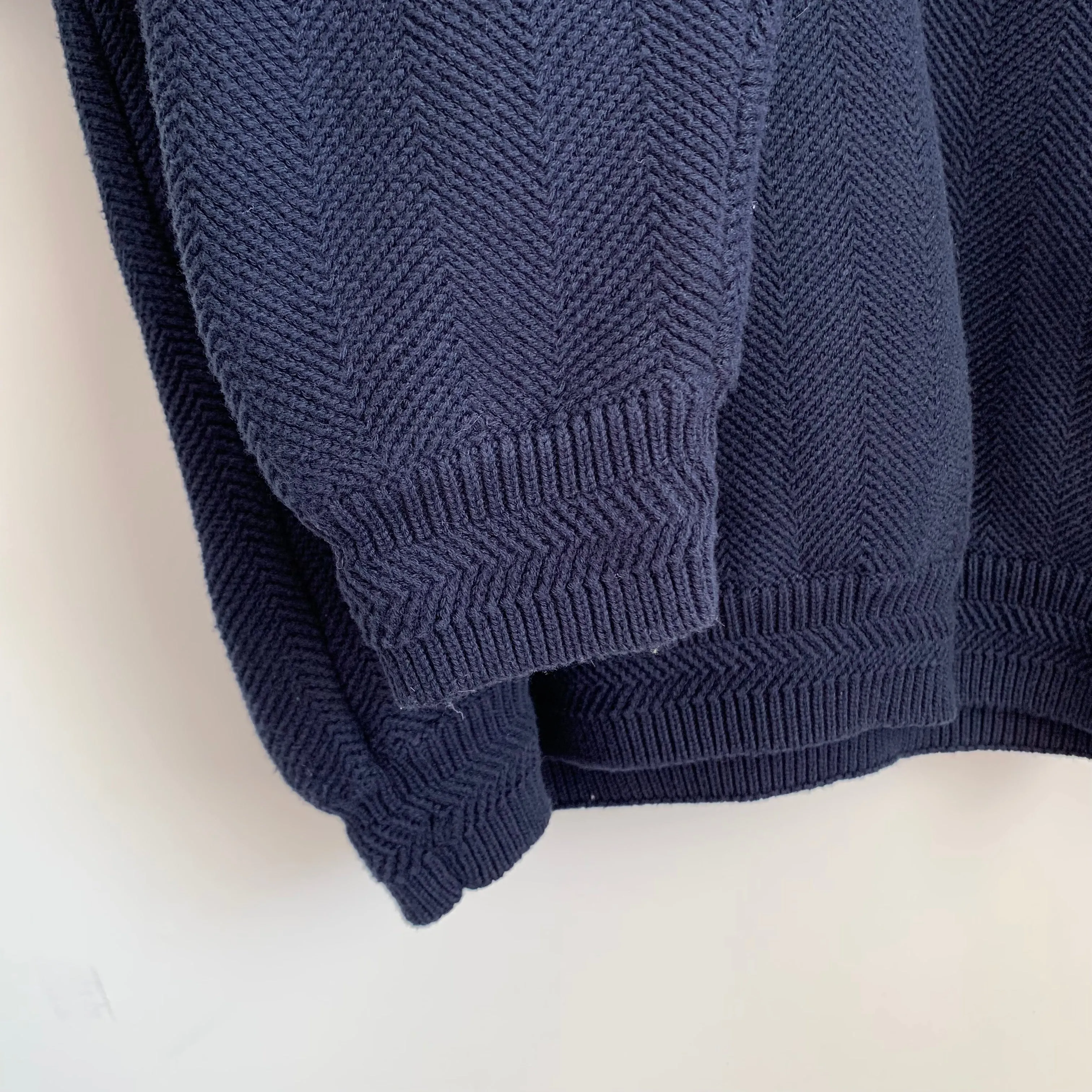90s Chaps Ralph Lauren Collab Chunk Knit Grandpa Sweater Size Xl Navy Blue Cotton