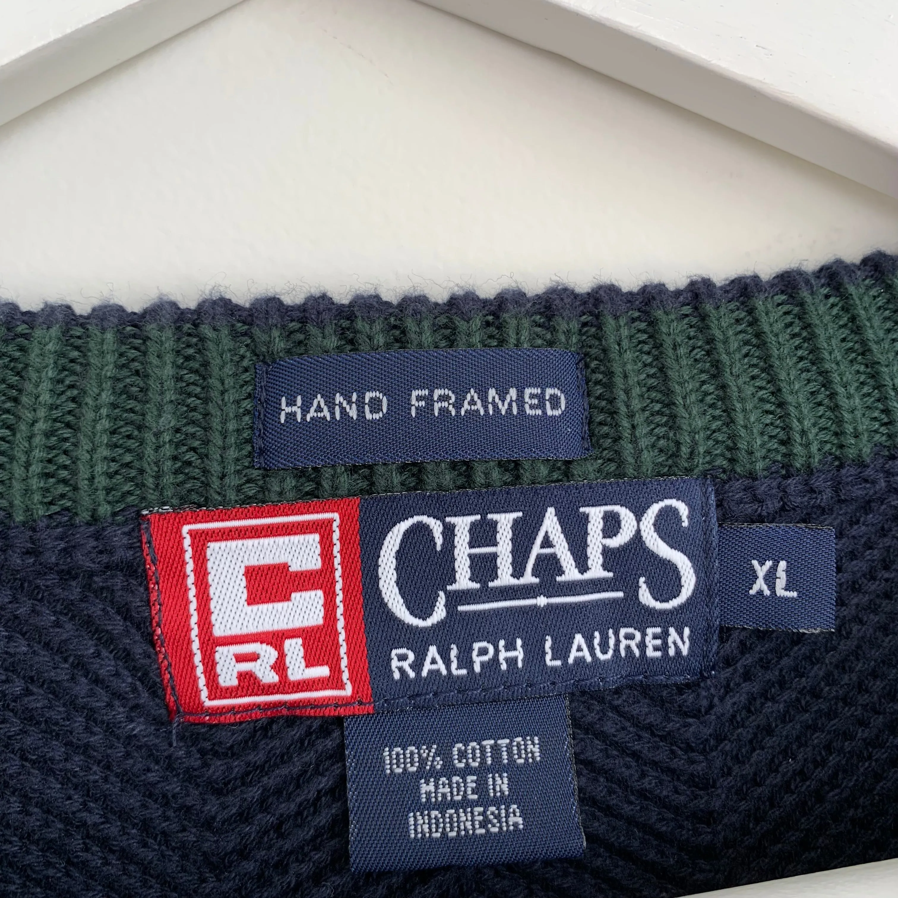 90s Chaps Ralph Lauren Collab Chunk Knit Grandpa Sweater Size Xl Navy Blue Cotton