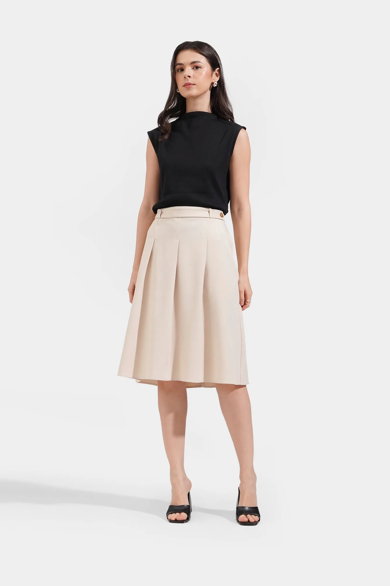 A-Line Pleated Midi Skirt