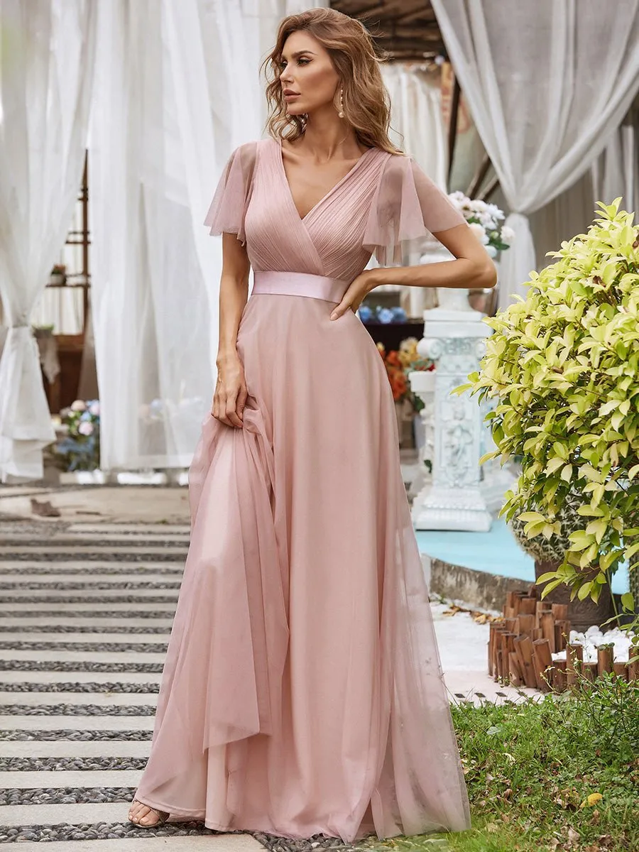 Alma flutter sleeve tulle bridesmaid gown in dusty pink s14 Express NZ wide