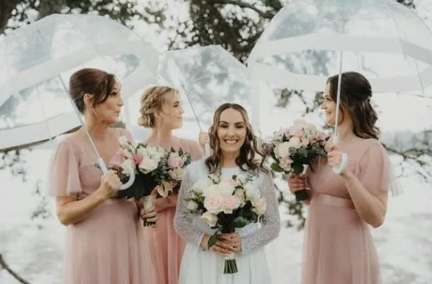 Alma flutter sleeve tulle bridesmaid gown in dusty pink s14 Express NZ wide