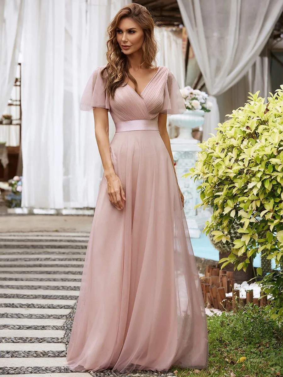 Alma flutter sleeve tulle bridesmaid gown in dusty pink s14 Express NZ wide
