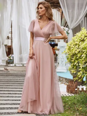 Alma flutter sleeve tulle bridesmaid gown in dusty pink s14 Express NZ wide