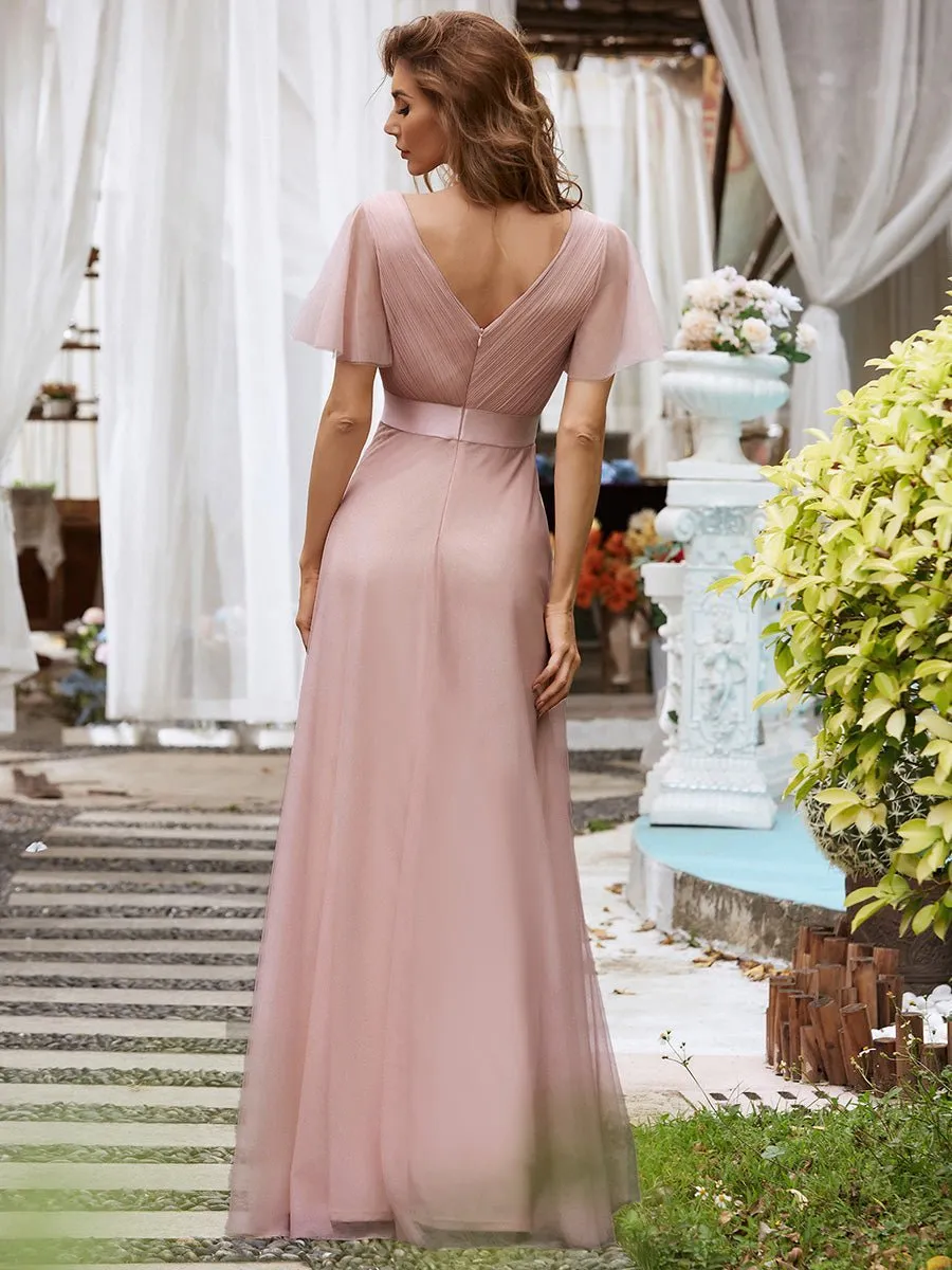 Alma flutter sleeve tulle bridesmaid gown in dusty pink s14 Express NZ wide