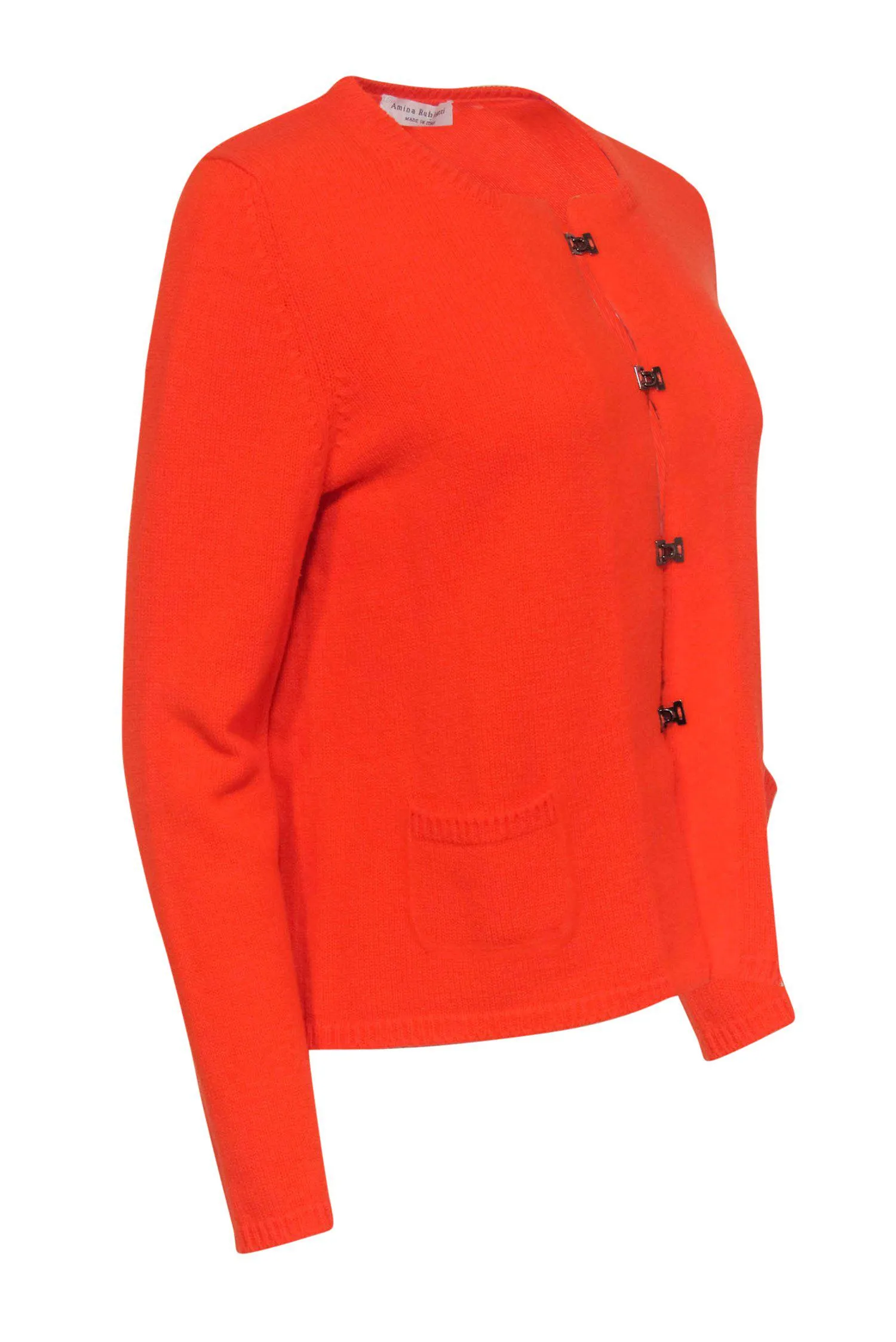 Amina Rubinacci - Bright Orange Knit Clasped Sweater Sz 8