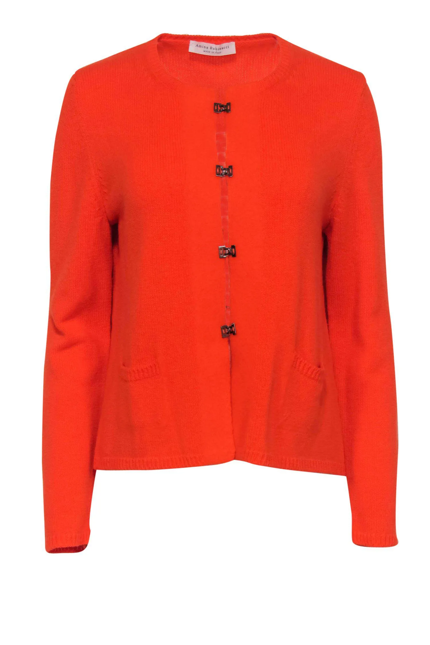 Amina Rubinacci - Bright Orange Knit Clasped Sweater Sz 8
