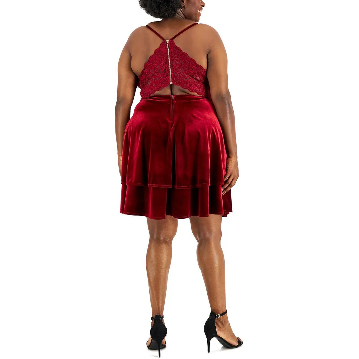 B. Darlin Womens Plus Lace Back Velvet Cocktail and Party Dress