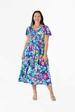 Barrera Midi Dress - Blue Floral Exclusive Print