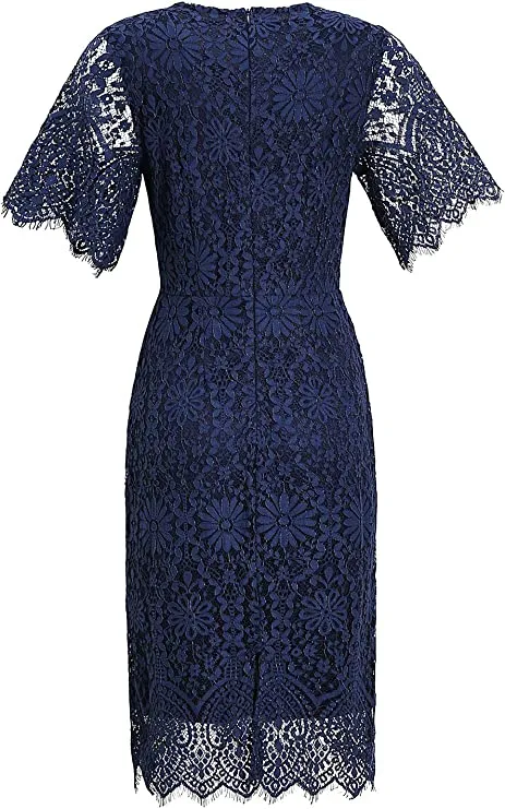 Beige Women's Elegant Floral Lace Bodycon Cocktail Lace Dress - ALLANDWELL