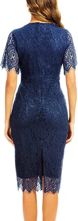 Beige Women's Elegant Floral Lace Bodycon Cocktail Lace Dress - ALLANDWELL