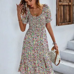 Bohemia Print Dress Women New Summer Midi Dress Puff Sleeve