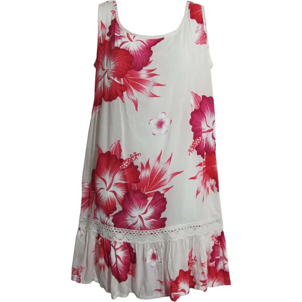 Boho White Bright Floral Ruffled A-Line Sleeveless Mini Dress Hula C Dress.Midi dress.