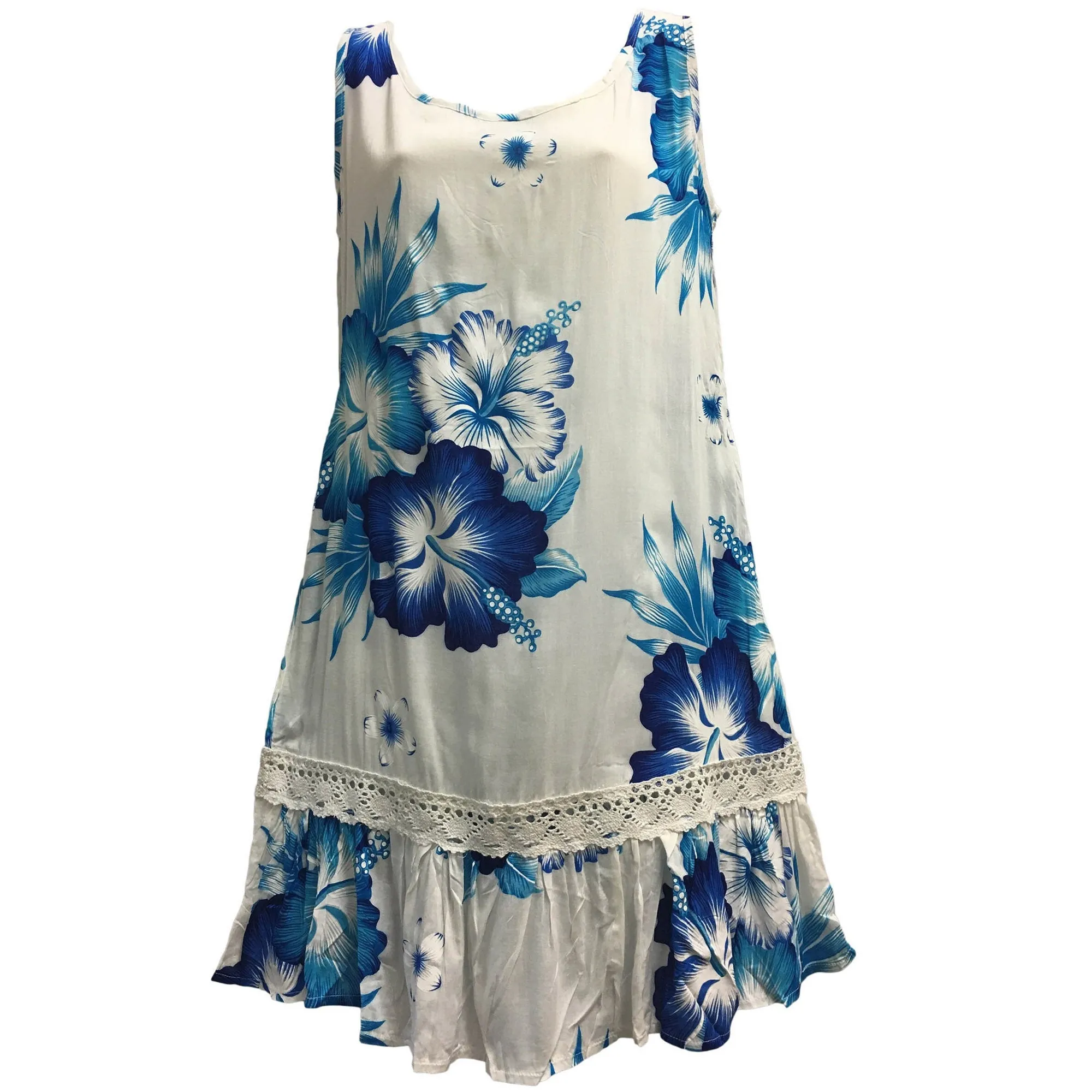 Boho White Bright Floral Ruffled A-Line Sleeveless Mini Dress Hula C Dress.Midi dress.