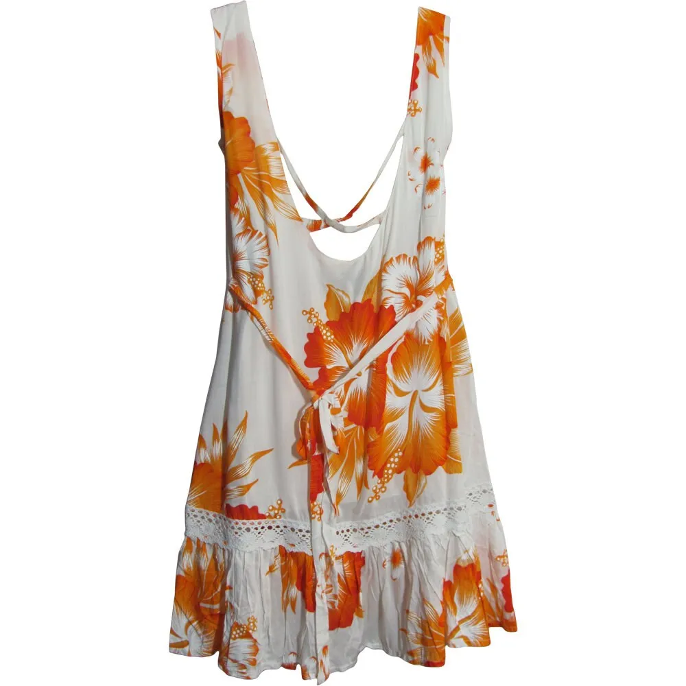 Boho White Bright Floral Ruffled A-Line Sleeveless Mini Dress Hula C Dress.Midi dress.