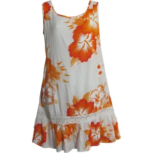Boho White Bright Floral Ruffled A-Line Sleeveless Mini Dress Hula C Dress.Midi dress.
