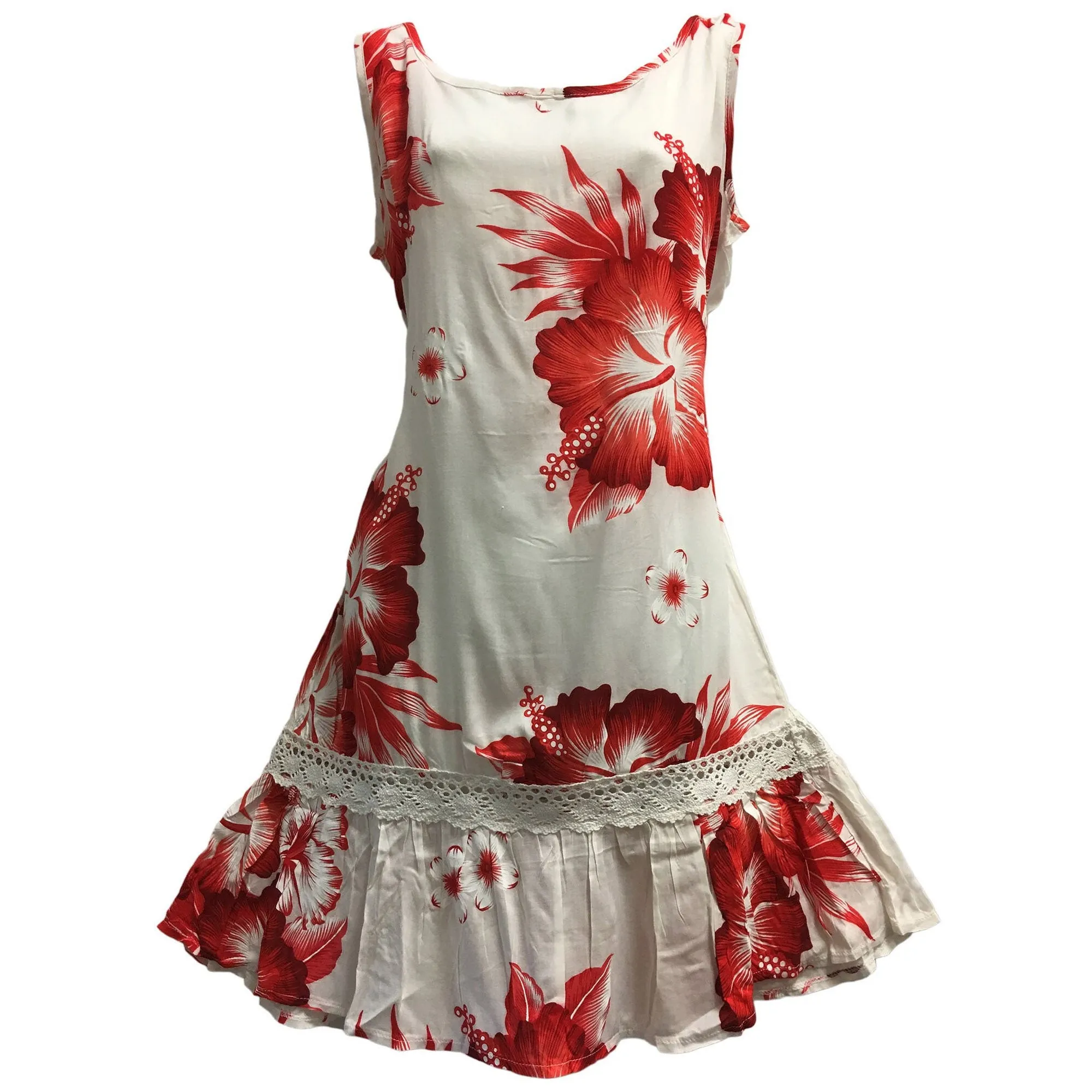 Boho White Bright Floral Ruffled A-Line Sleeveless Mini Dress Hula C Dress.Midi dress.