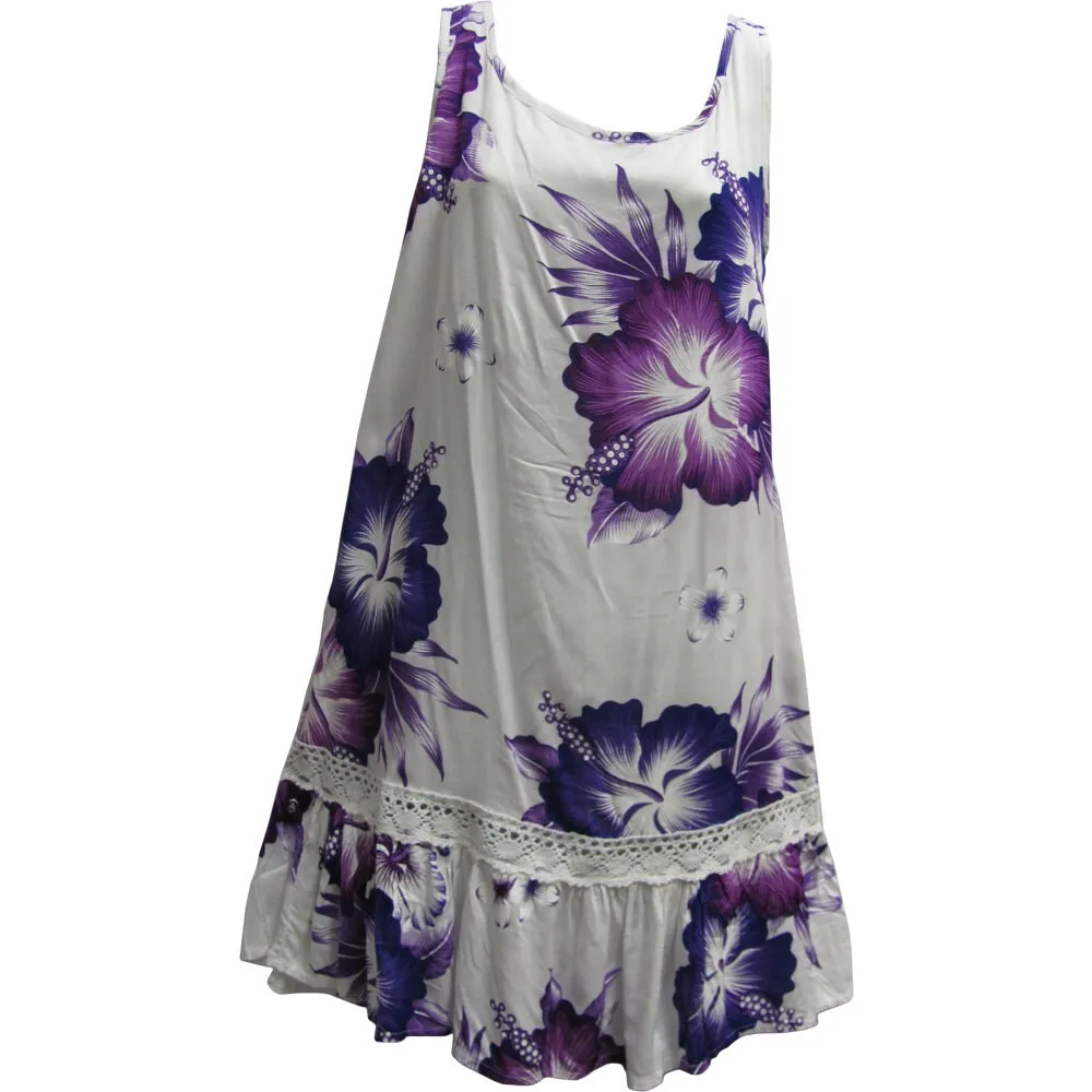 Boho White Bright Floral Ruffled A-Line Sleeveless Mini Dress Hula C Dress.Midi dress.