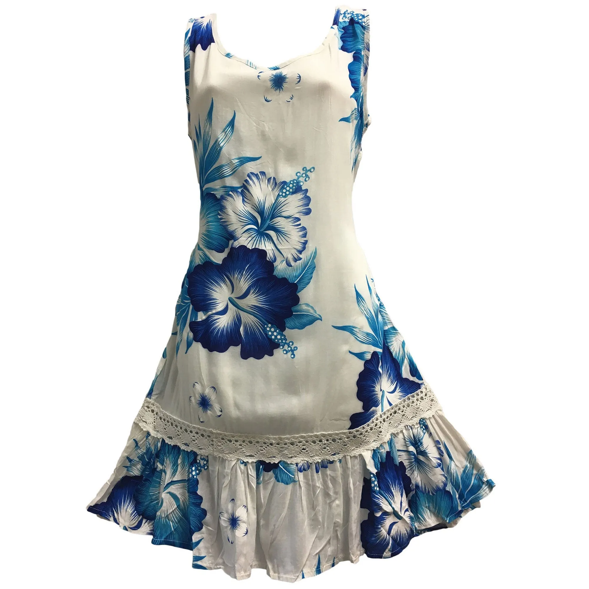 Boho White Bright Floral Ruffled A-Line Sleeveless Mini Dress Hula C Dress.Midi dress.