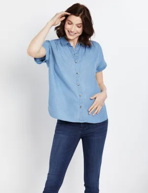 Boyfriend Fit Maternity Blouse in Blue