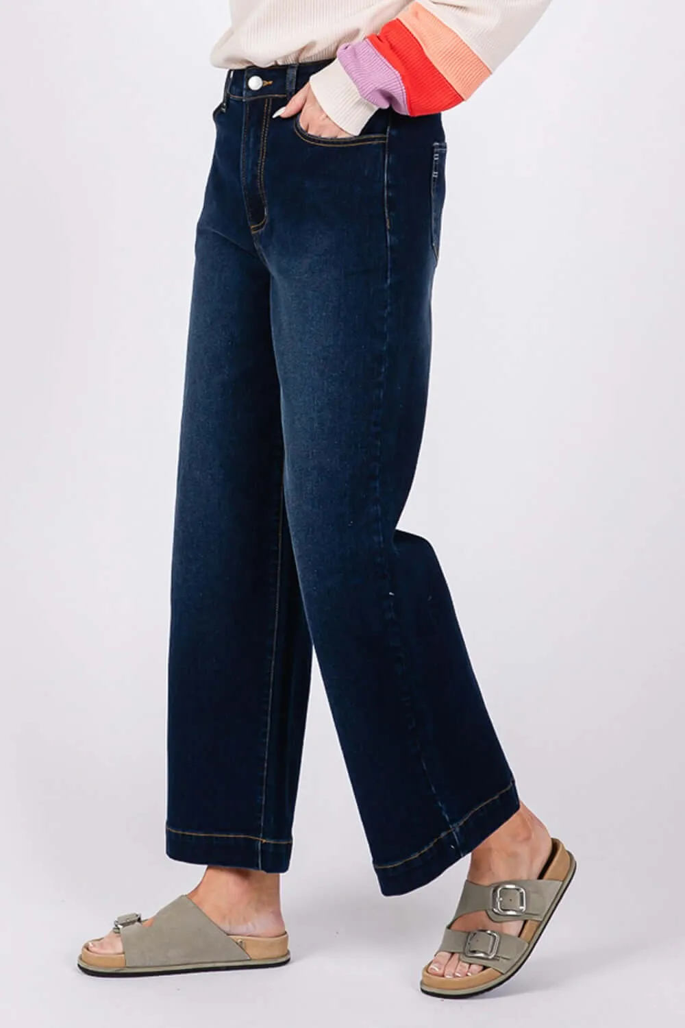 Chic Comfort in Denim Blue High Waist Wide Leg Jeans
