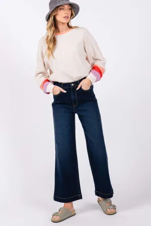 Chic Comfort in Denim Blue High Waist Wide Leg Jeans