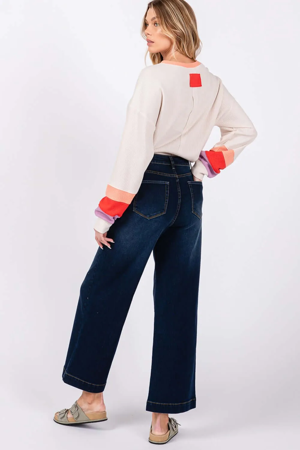 Chic Comfort in Denim Blue High Waist Wide Leg Jeans