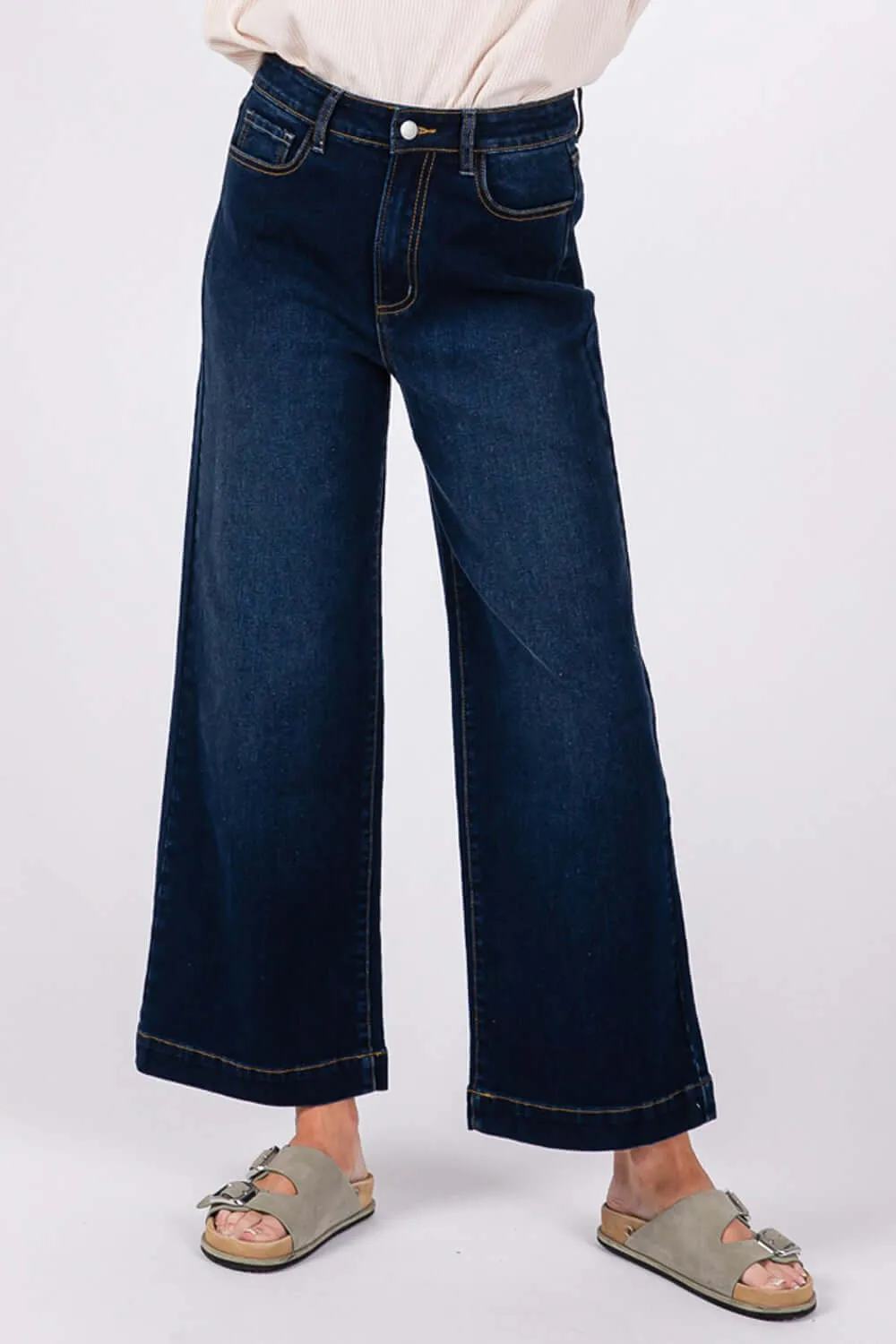 Chic Comfort in Denim Blue High Waist Wide Leg Jeans