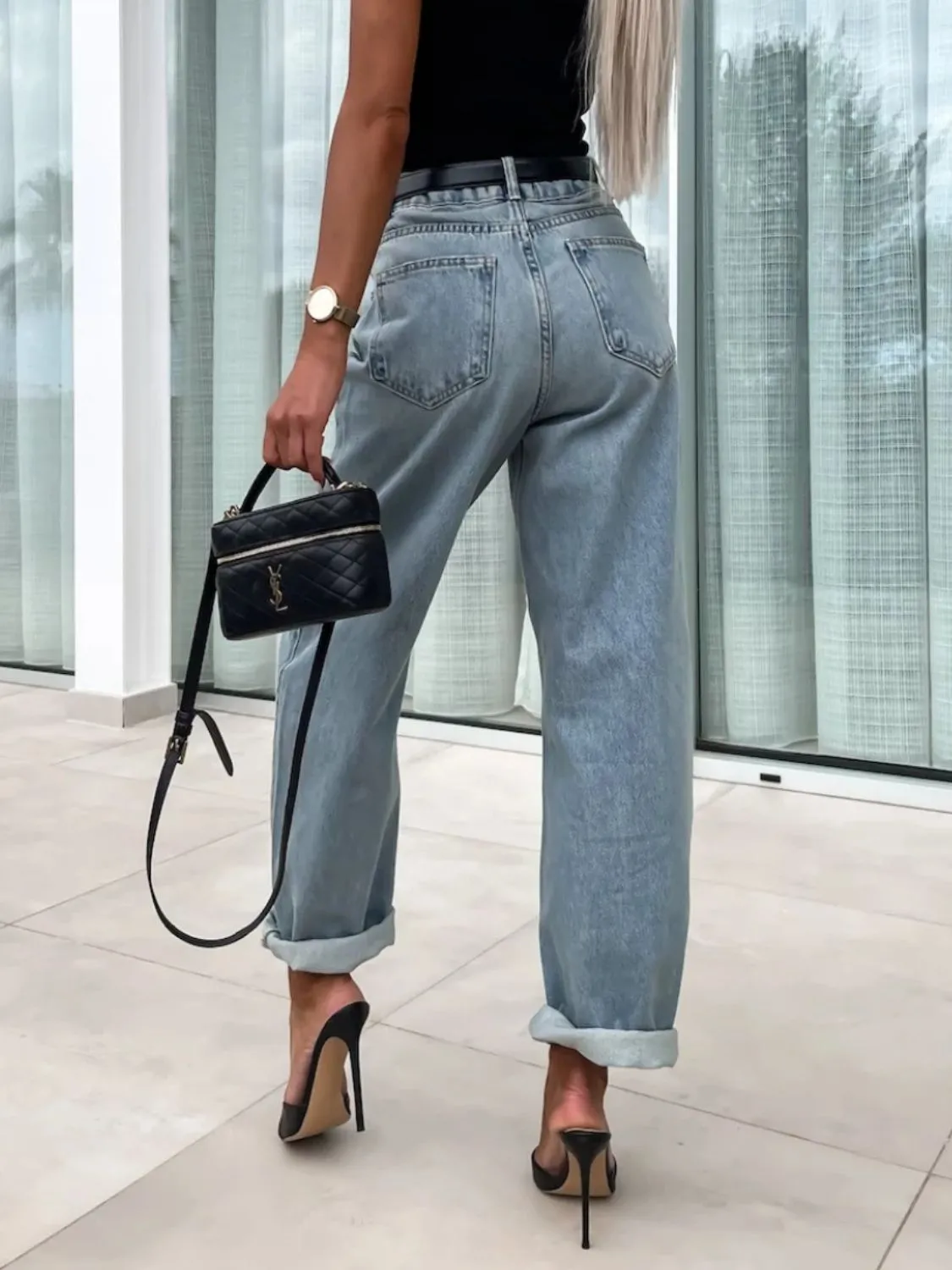 Chic High Waist Wide Leg Denim Pants