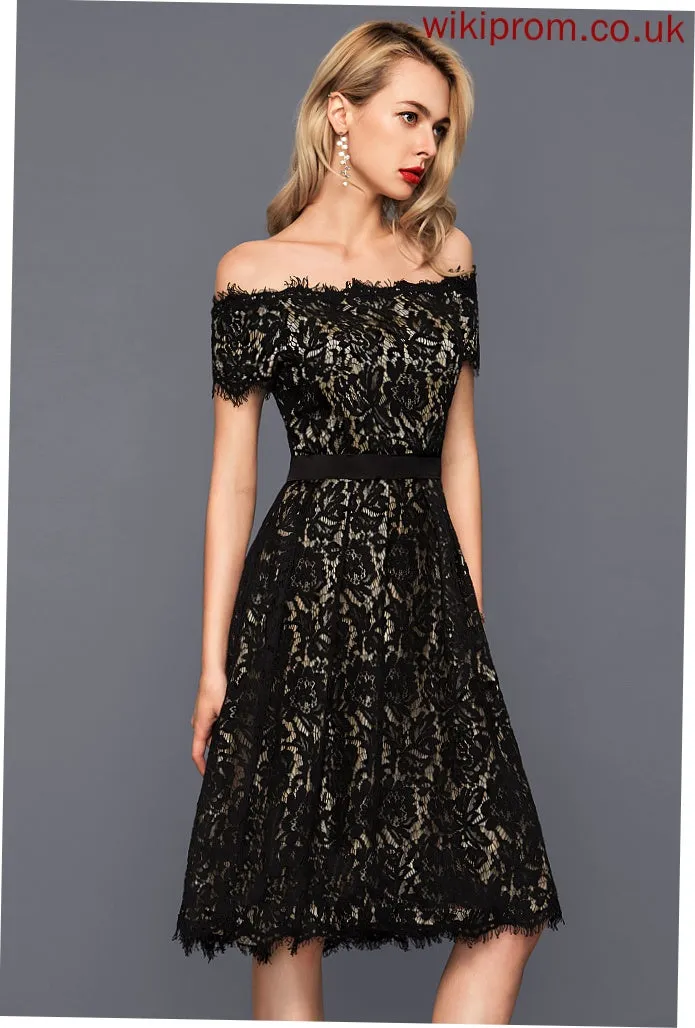 Cocktail Dresses Dress A-Line Charmeuse Lace Gracie Off-the-Shoulder Knee-Length Cocktail