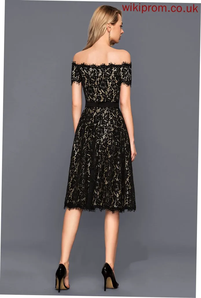Cocktail Dresses Dress A-Line Charmeuse Lace Gracie Off-the-Shoulder Knee-Length Cocktail