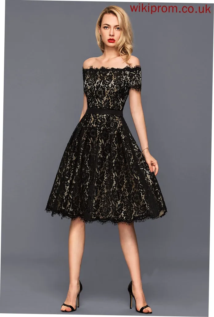Cocktail Dresses Dress A-Line Charmeuse Lace Gracie Off-the-Shoulder Knee-Length Cocktail