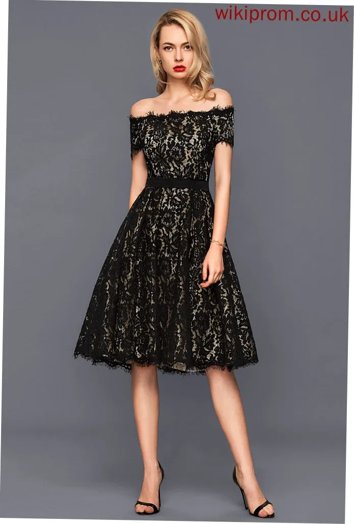 Cocktail Dresses Dress A-Line Charmeuse Lace Gracie Off-the-Shoulder Knee-Length Cocktail