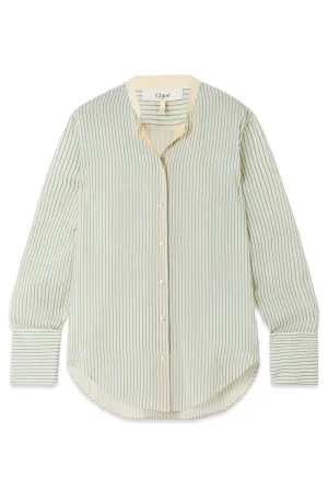 Cotton Poplin-trimmed Striped Silk Shirt