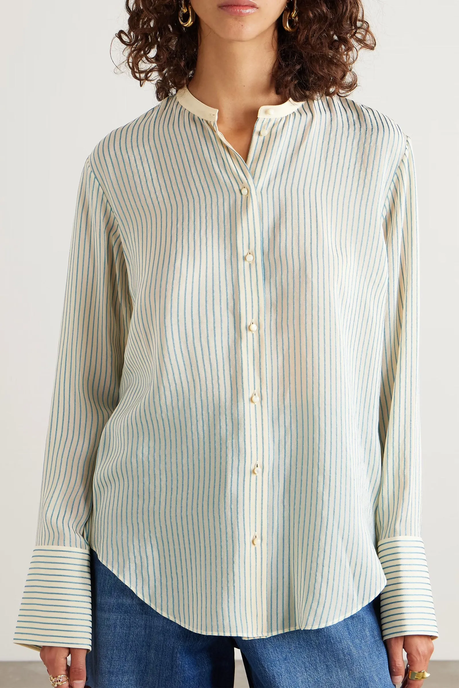 Cotton Poplin-trimmed Striped Silk Shirt