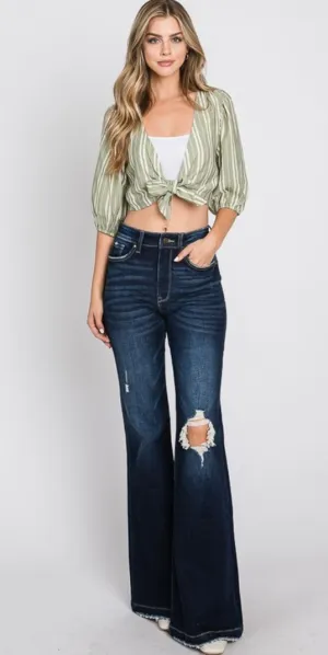 Destroyed Super High Rise 70's Inspired Flares - Dark