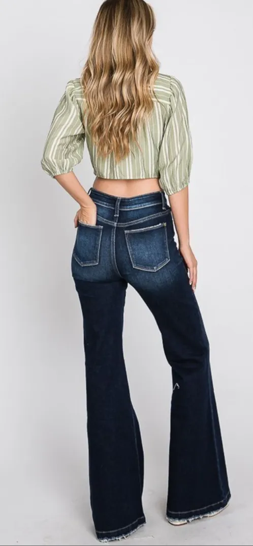 Destroyed Super High Rise 70's Inspired Flares - Dark