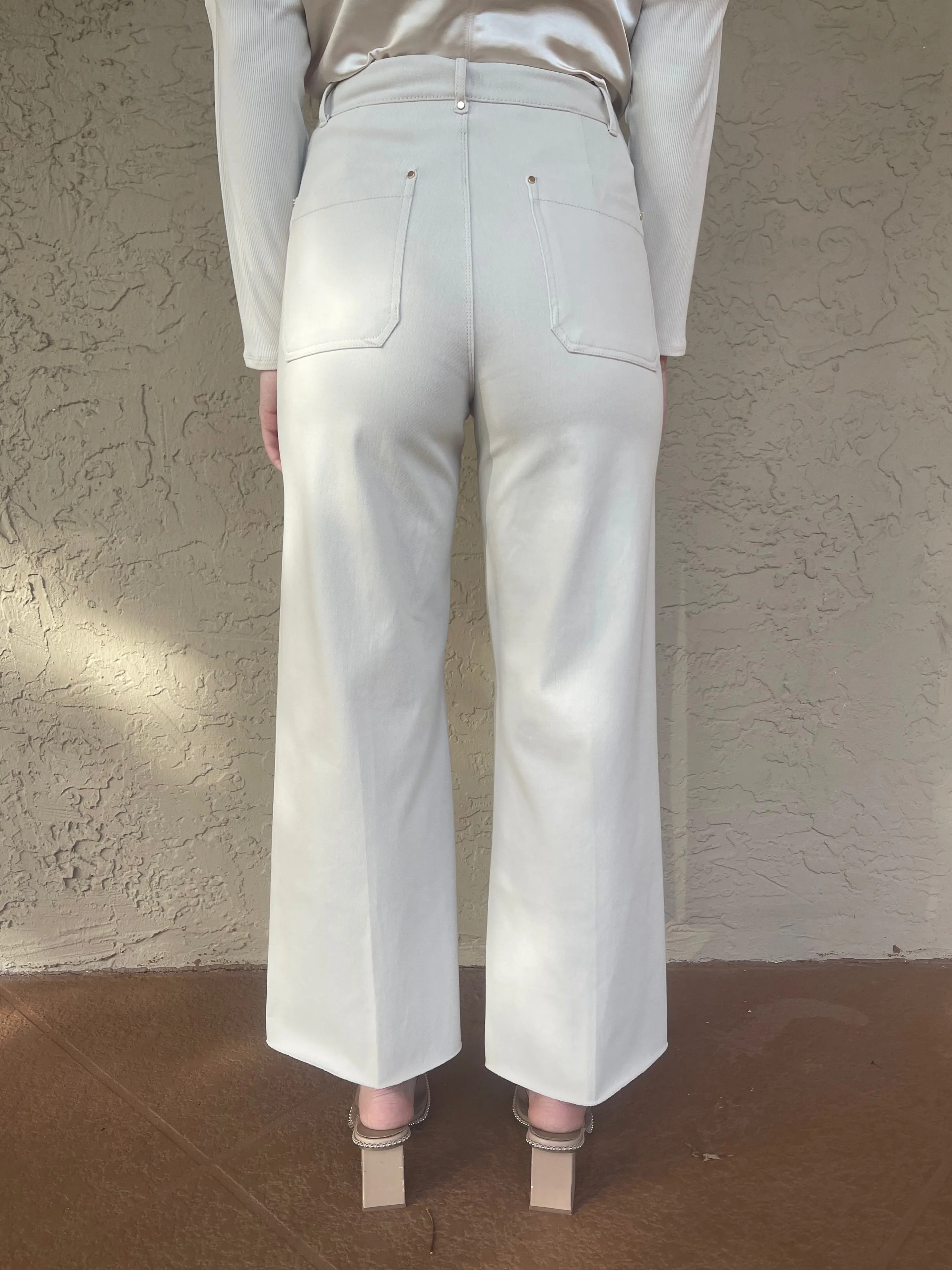 Erin High Waist Wide Leg Denim Pants - Oat
