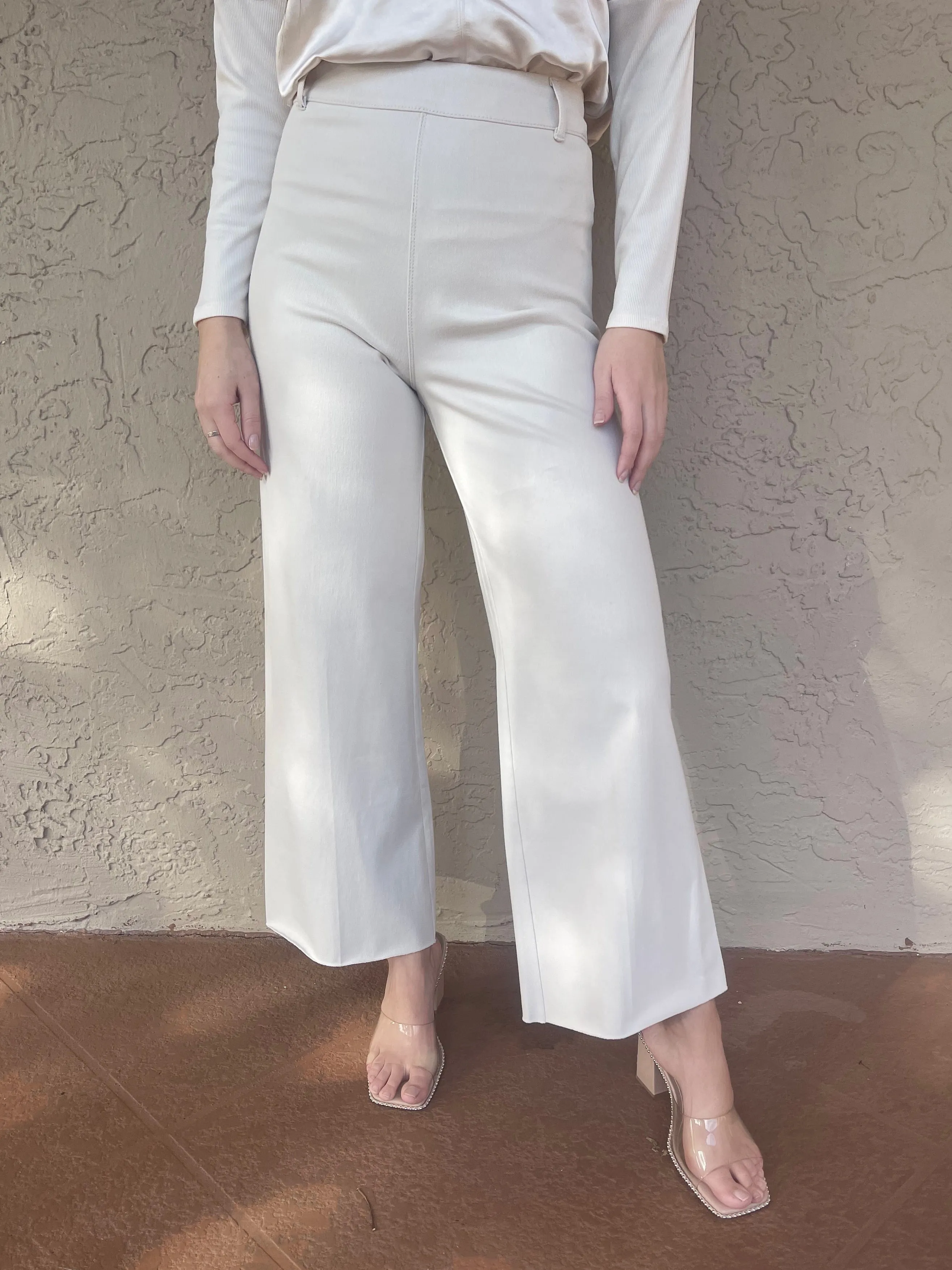 Erin High Waist Wide Leg Denim Pants - Oat