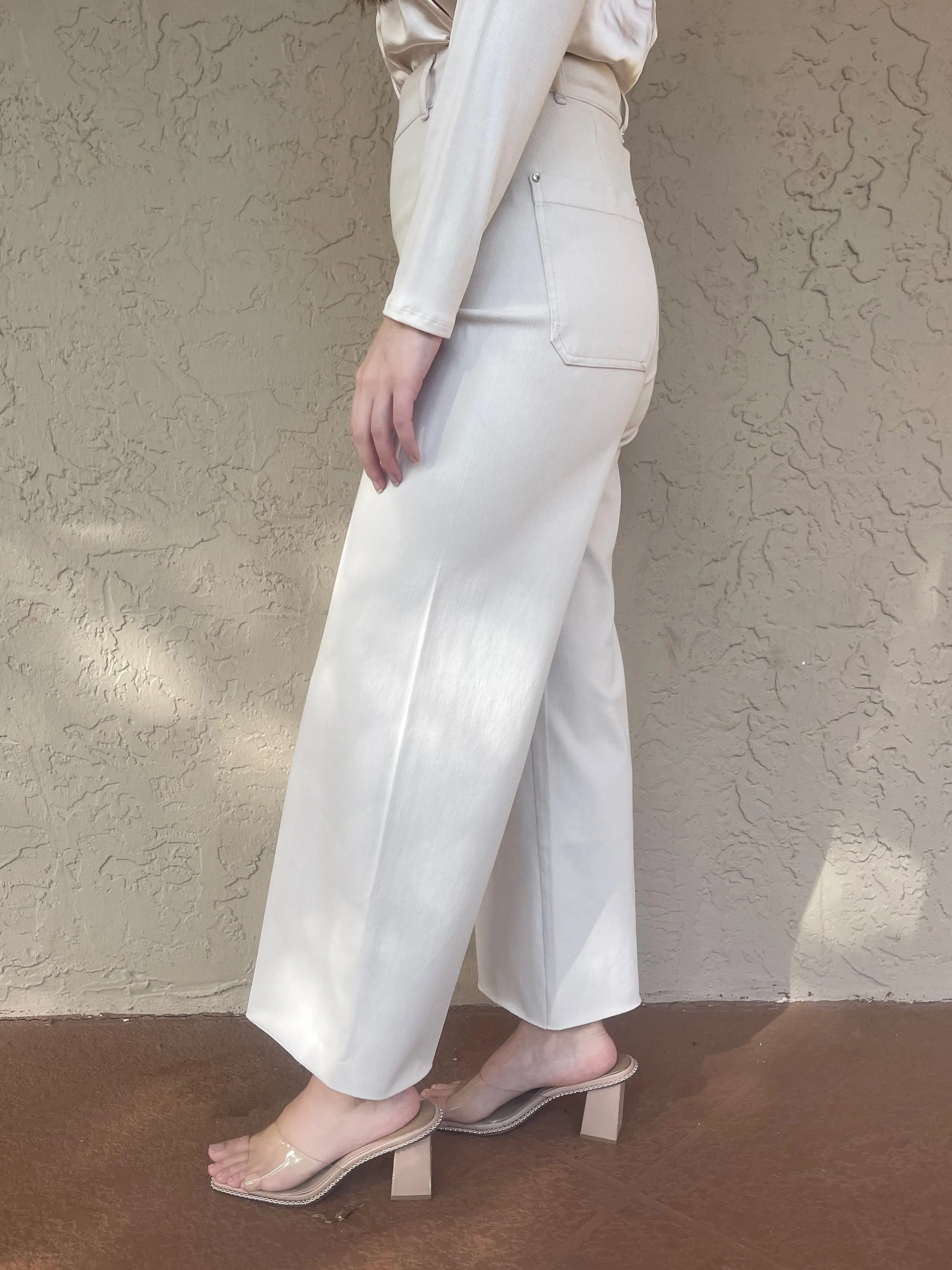 Erin High Waist Wide Leg Denim Pants - Oat