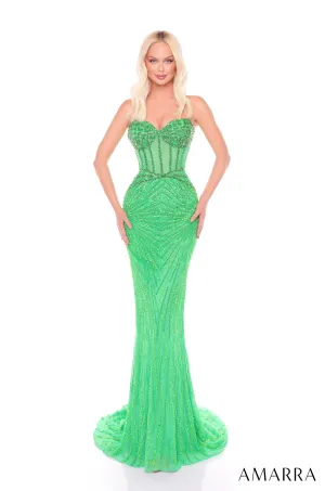 Fitted Beaded Strapless Corset Slit Gown by Amarra 88137