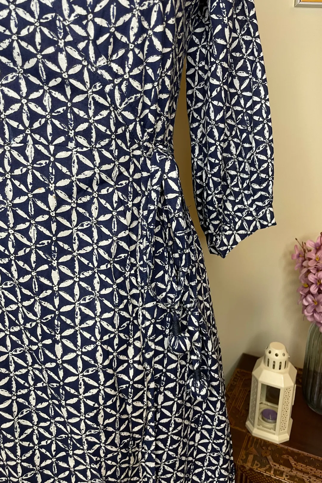 Gina - Blue Hand Block Printed Wrap Dress