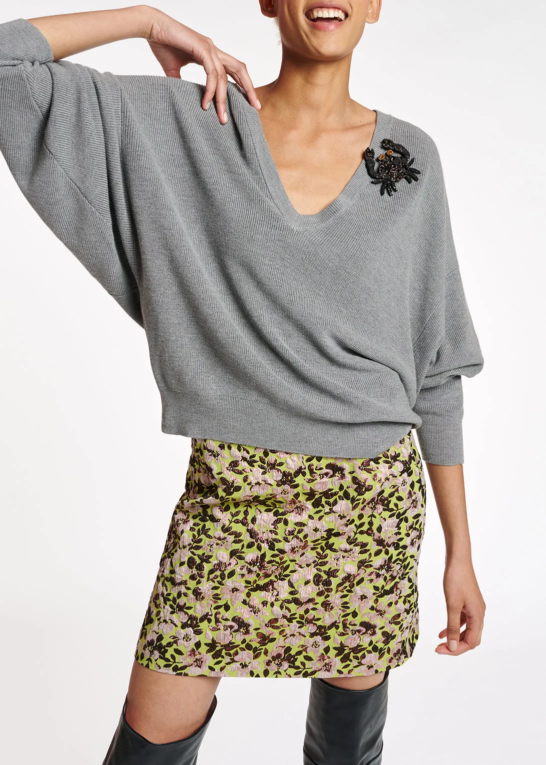 Grey oversized fine-knit sweater