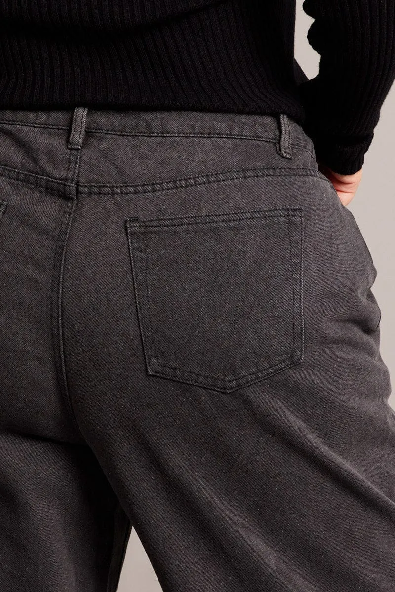 Grey Wide Leg Jeans High Rise