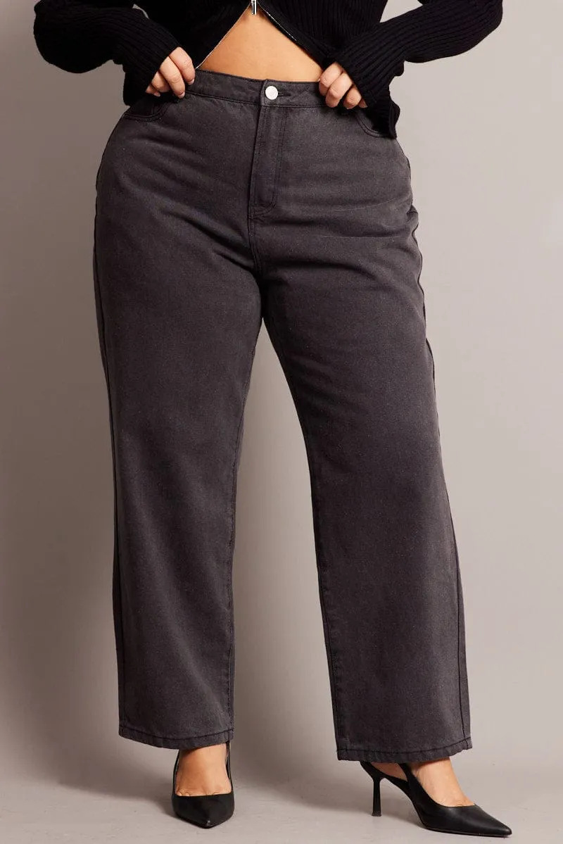 Grey Wide Leg Jeans High Rise