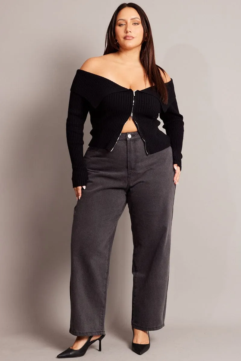 Grey Wide Leg Jeans High Rise