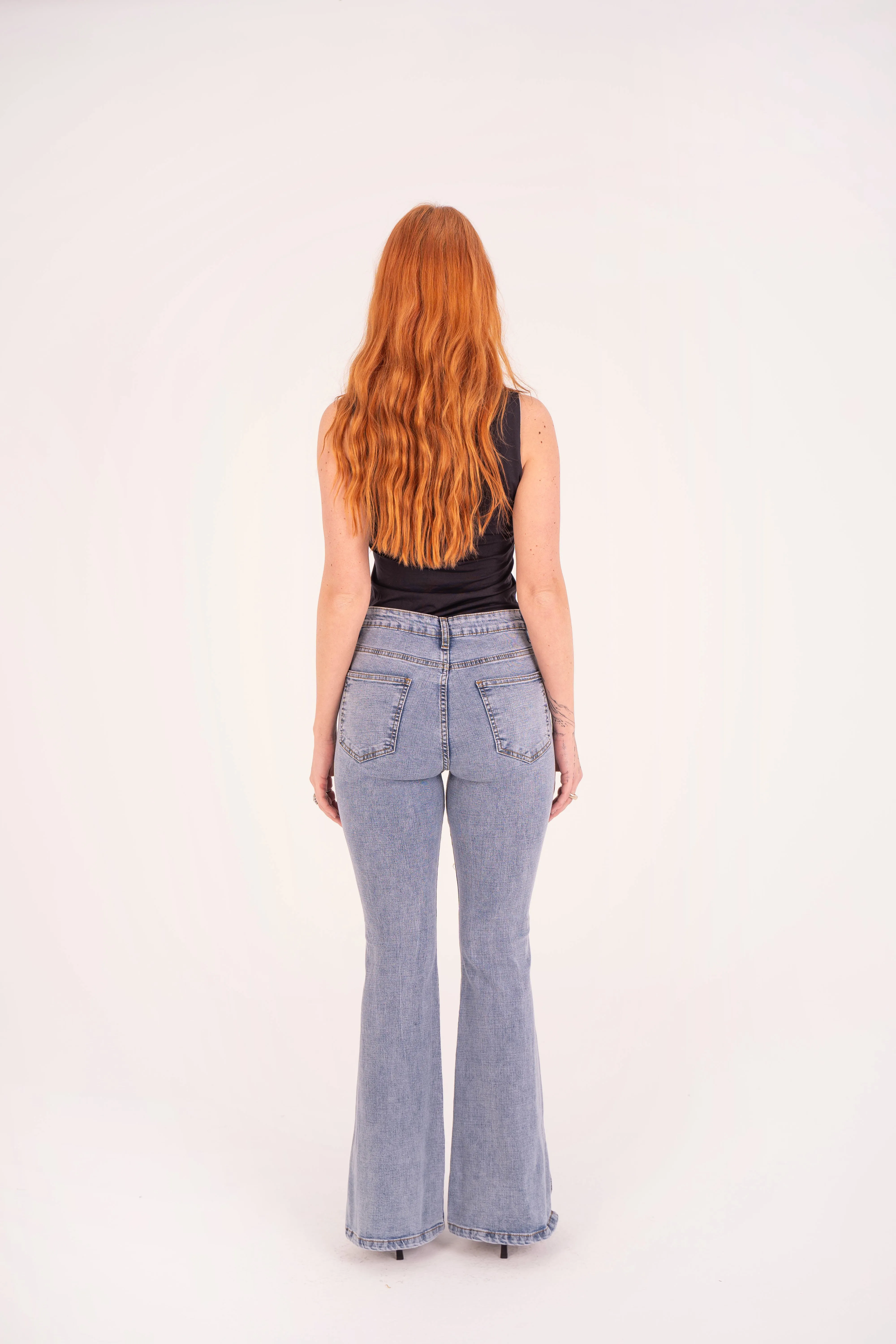 High-Waist Lghit Blue Split Hem Flare Jeans