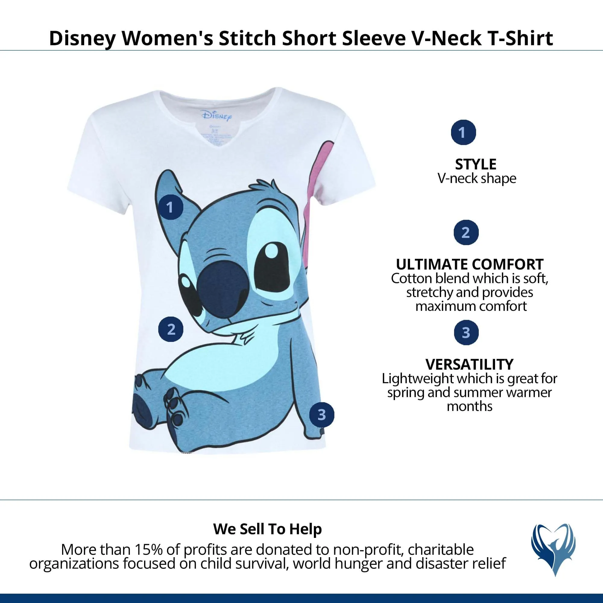 Jerry Leigh Women's Disney Stitch Short Sleeve V-Neck T-Shirt
