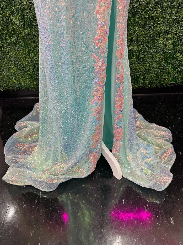 Johnathan Kayne 2266 Size 4 Iridescent Blue Sequin Custom Pageant Dress Prom Gown