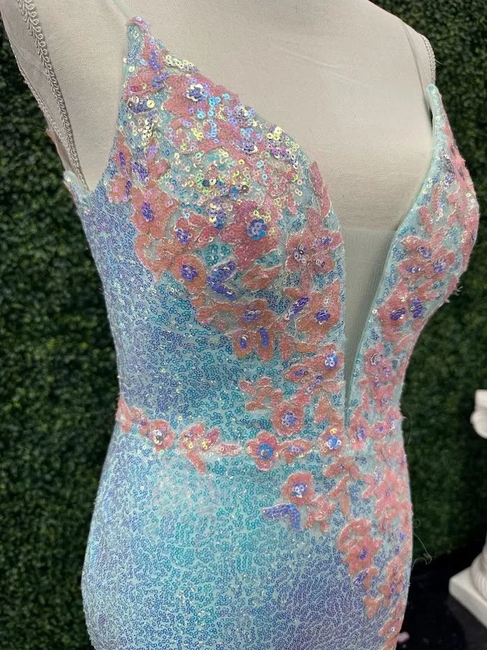 Johnathan Kayne 2266 Size 4 Iridescent Blue Sequin Custom Pageant Dress Prom Gown