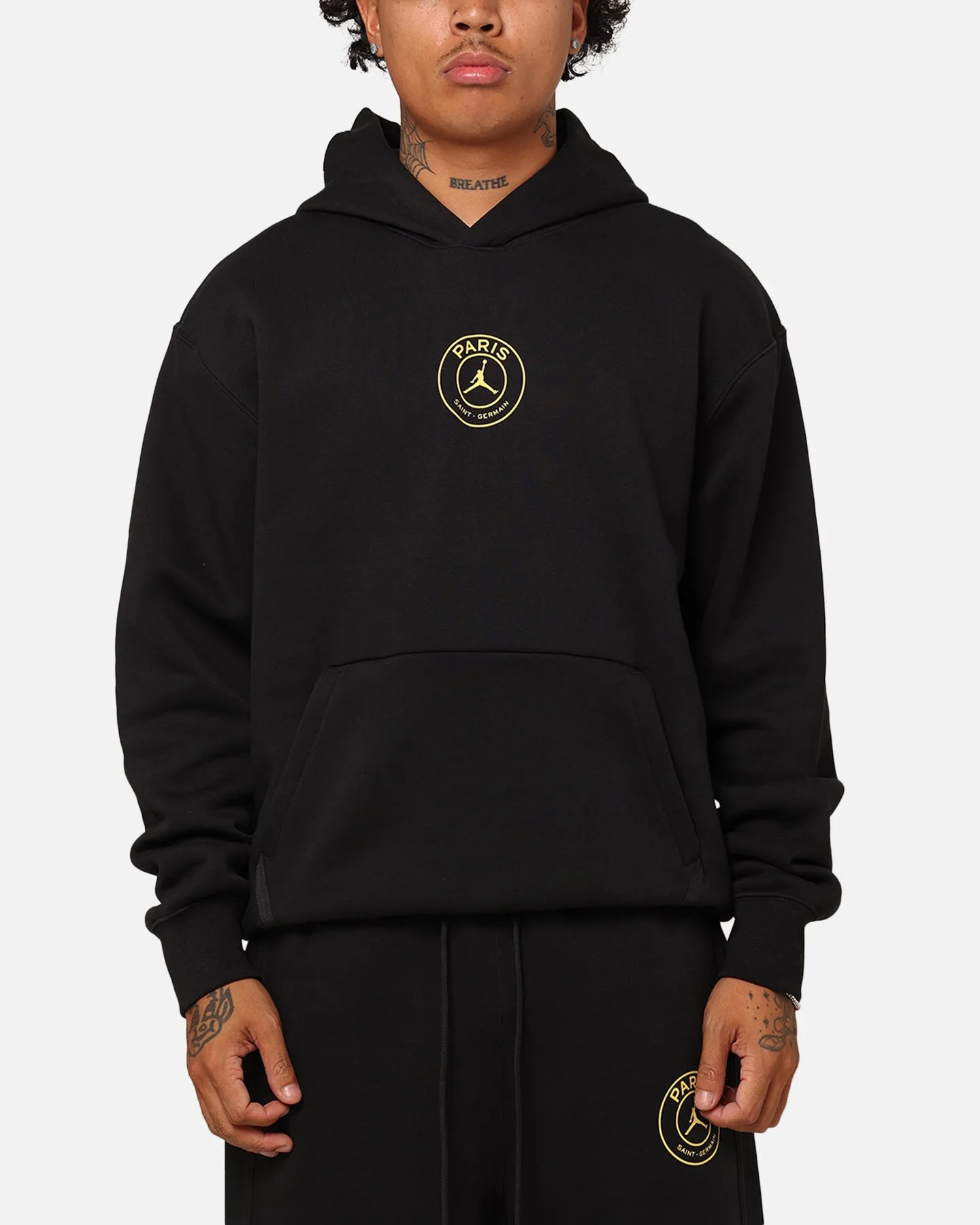 Jordan X Paris Saint-Germain Fleece Pullover Hoodie Black/Cargo Khaki